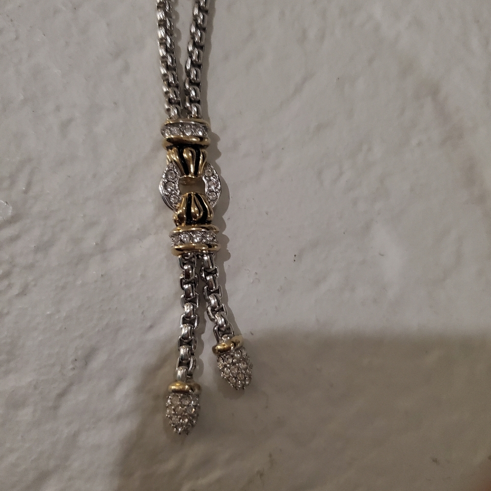 John Medeiros Two-Tone Silver & Gold Pendant Necklace with Crystal Accents - Picture 6 of 10